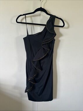 Vintage Black One-Shoulder Ruffle Dress